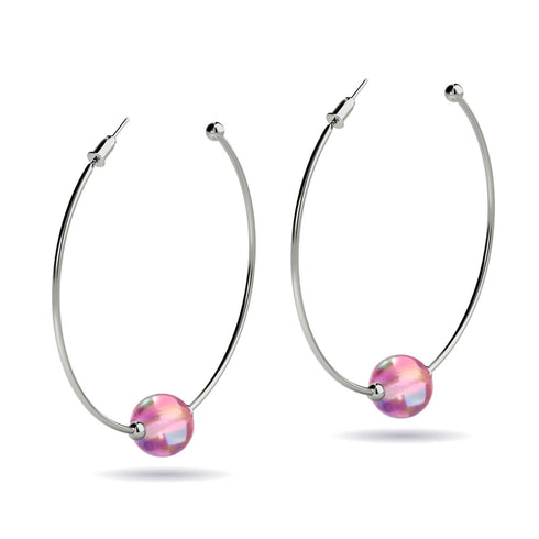 Nébuleuse Rose | Argent | Boucles d'oreilles créoles verre galaxie